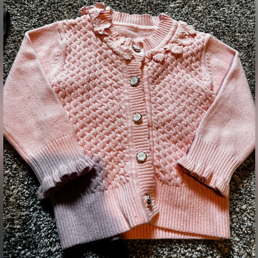 Bundle of 2T girl clothes. Tie-Dye T-Shirt, Pink Cardigan, and Yellow shirt - Picture 4 of 6